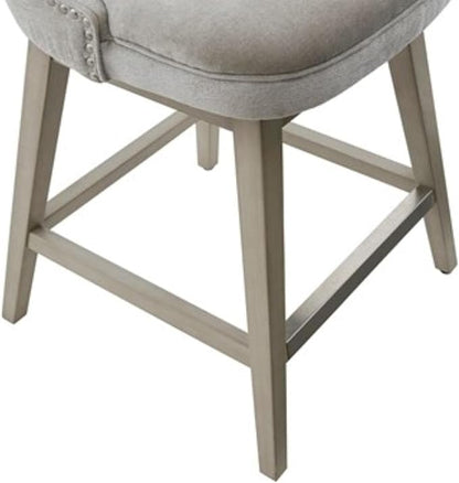 Madison Park Emmett Swivel Stool-Chic Modern, Scoop Back, Counter Height Barstool, Kitchen Island Chair Solid Wood Legs, Silver Nailhead Accent, Assembly Required, 21" W x 22" D x 37" H, Light Grey