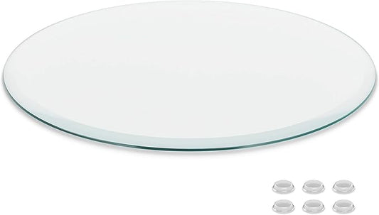 16 inch Round Glass Table Top - Clear Tempered Glass Surface Protector - Safe Beveled Edge - Coffee, Dining and End Table