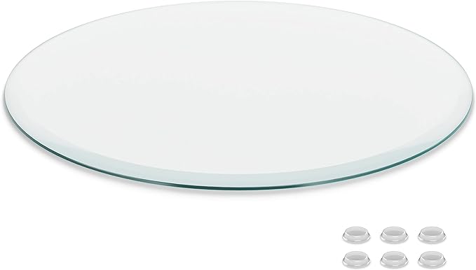 18 inch Round Glass Table Top - Clear Tempered Glass Surface Protector - Safe Beveled Edge - Coffee, Dining and End Table