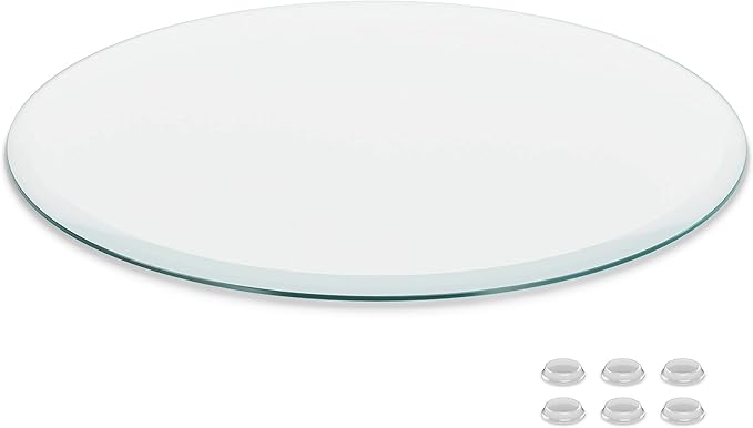 42 inch Round Glass Table Top - Clear Tempered Glass Surface Protector - Safe Beveled Edge - Coffee, Dining and End Table