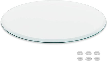 30 inch Round Glass Table Top - Clear Tempered Glass Surface Protector - Safe Beveled Edge - Coffee, Dining and End Table