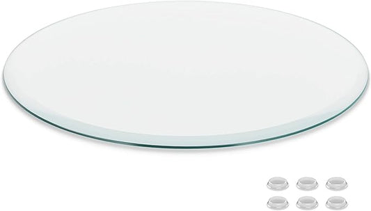 30 inch Round Glass Table Top - Clear Tempered Glass Surface Protector - Safe Beveled Edge - Coffee, Dining and End Table