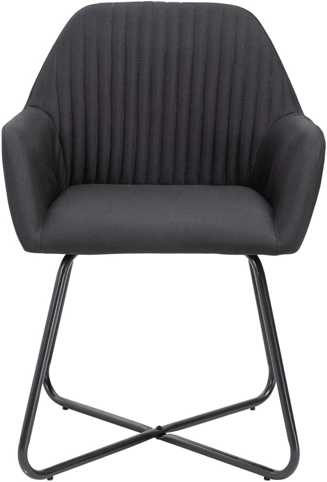 Modern Dining Chairs Set of 2 Black Fabric Upholstered Kitchen and Living Room Chairs with Sturdy Steel Legs for Farmhouse, Bistro, or Restaurant Style