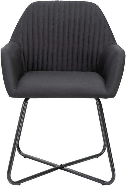 Modern Dining Chairs Set of 2 Black Fabric Upholstered Kitchen and Living Room Chairs with Sturdy Steel Legs for Farmhouse, Bistro, or Restaurant Style