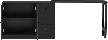 Virubi Kitchen Island with Extendable Table,3 Drawers and Storage Cabinet, Wood Sideboard Buffet Cabinet with Storage, for Living Room, Kitchen,Dining Room (Black)