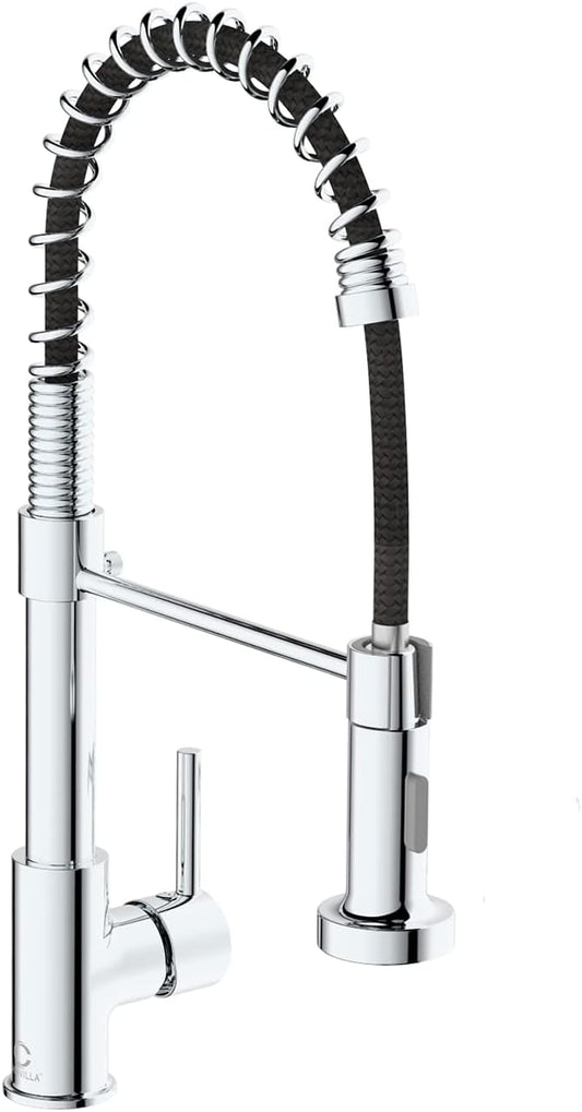 Kitchen Faucet, Commercial Kitchen Sink Faucets with Pull Down Sprayer, Stainless Steel Faucets for Kitchen Sinks, Dual Function Spray Head, Single Handle Spring Kitchen Faucets -Chrome Finish