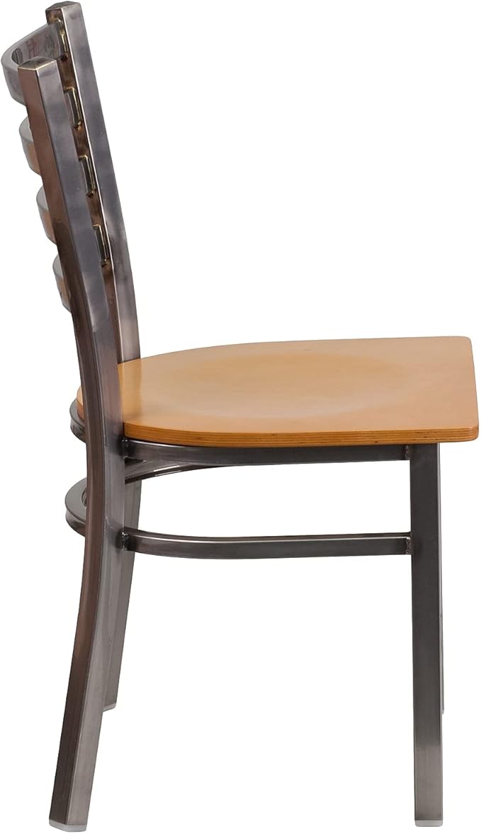 Flash Furniture 2 Pack HERCULES Series Clear Coated Ladder Back Metal Restaurant Chair - Natural Wood Seat