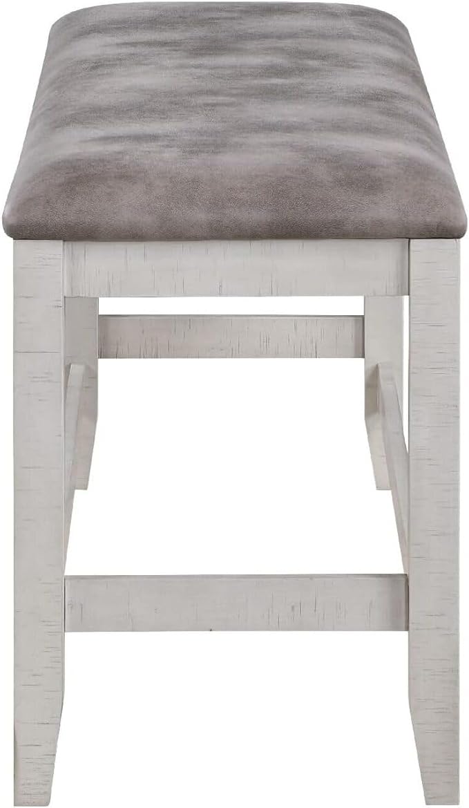 Maykoosh Counter Height Bench 54 Inch Upholstered Fabric Bench, White Kitchen Island Seating