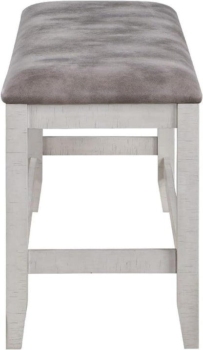 Maykoosh Counter Height Bench 54 Inch Upholstered Fabric Bench, White Kitchen Island Seating