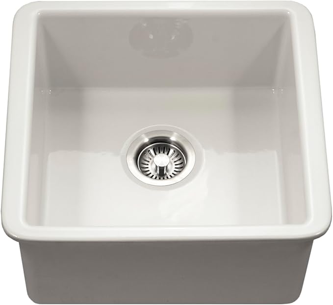 Houzer PTB-2020 BQ Platus 20 Inch Fireclay Bar Sink, Undermount, Square Single Bowl, Non Porous Surface Impervious to Cracks and Chips, Biscuit