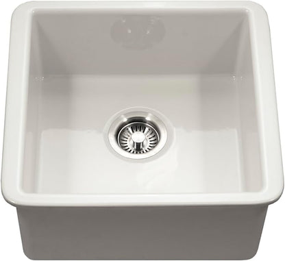 Houzer PTB-2020 BQ Platus 20 Inch Fireclay Bar Sink, Undermount, Square Single Bowl, Non Porous Surface Impervious to Cracks and Chips, Biscuit