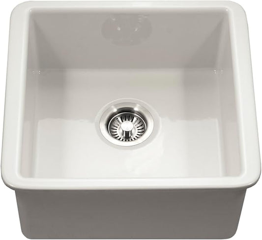 Houzer PTB-2020 BQ Platus 20 Inch Fireclay Bar Sink, Undermount, Square Single Bowl, Non Porous Surface Impervious to Cracks and Chips, Biscuit