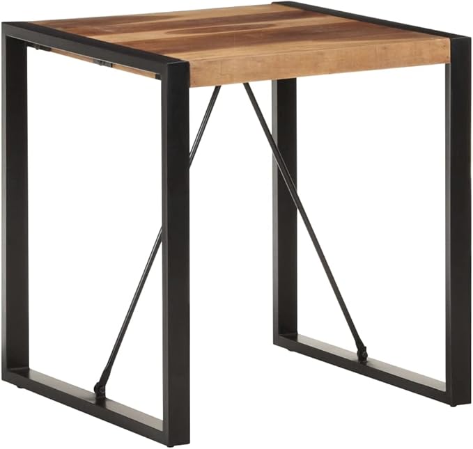 Square Dining Table, 27.6 x 27.6 in Solid Acacia Wood Top with Powder-Coated Steel Legs, Industrial Small Dining Table for 4 Persons, Indoor Kitchen or Dining Room Use