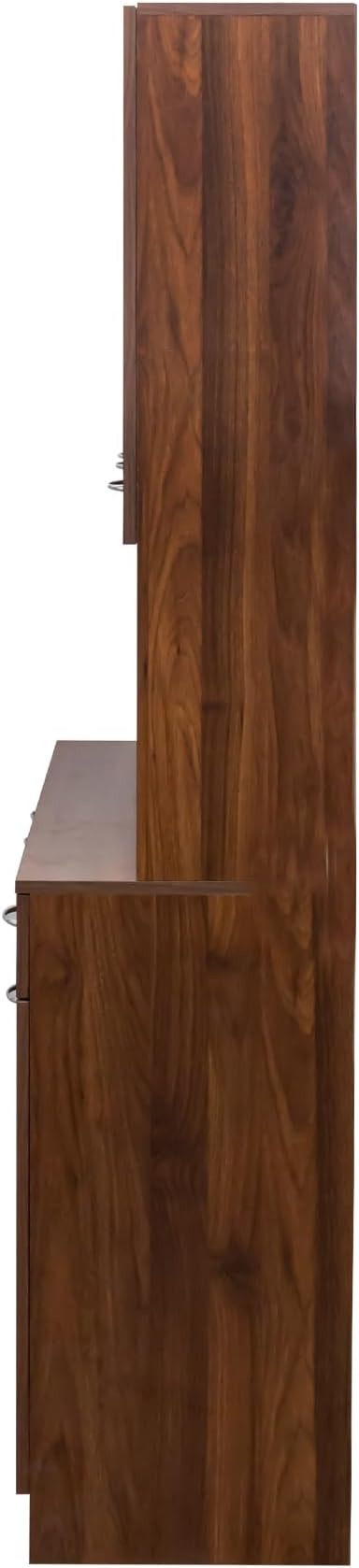 71" Kitchen Pantry Cabinets with Microwave Stand, 6 Doors & 3 Adjustable Shelves, Freestanding China Cabinet Hutch, Buffet Cabinet with Storage, WalnutV2