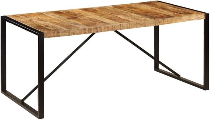 Industrial Dining Table 70.9 x 35.4 in Solid Mango Wood & Powder-Coated Steel Modern Rectangular Kitchen Table Seats 6 Easy Assembly for Dining Room