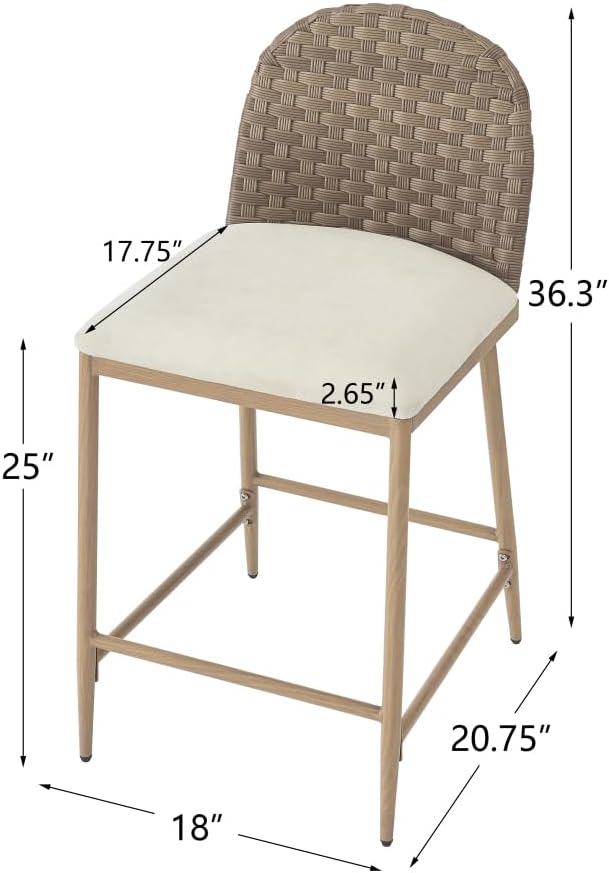 Farmhouse Barstools with Rattan Backrest for Kitchen Island Counter Seating