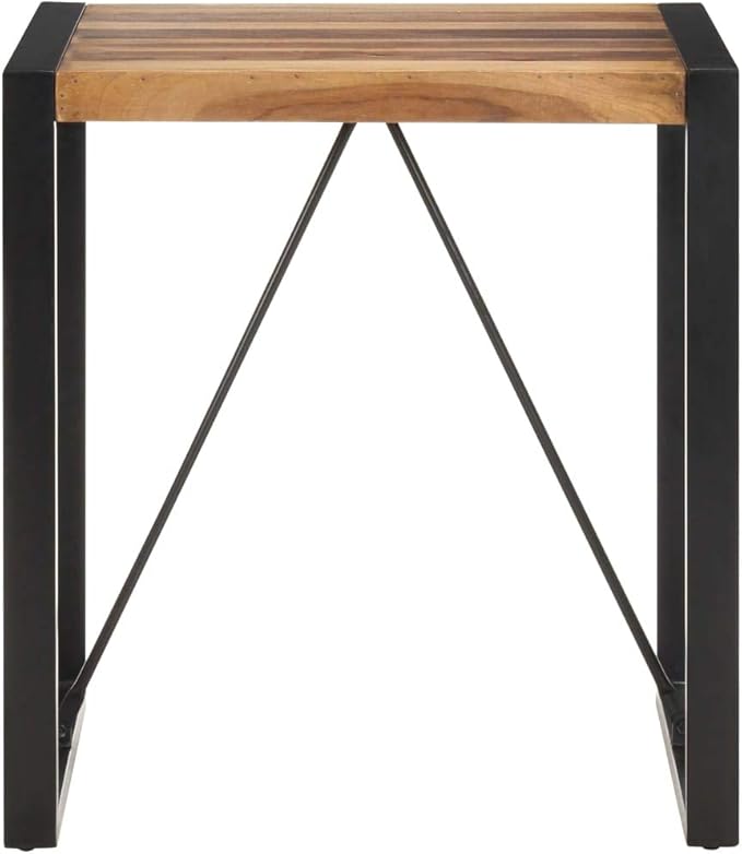 Square Dining Table Solid Acacia Wood Brown Industrial Style Compact 27.6"x27.6" Small Kitchen Table for 4 Indoor Dining Room Apartment Kitchen and Dining Room Furniture