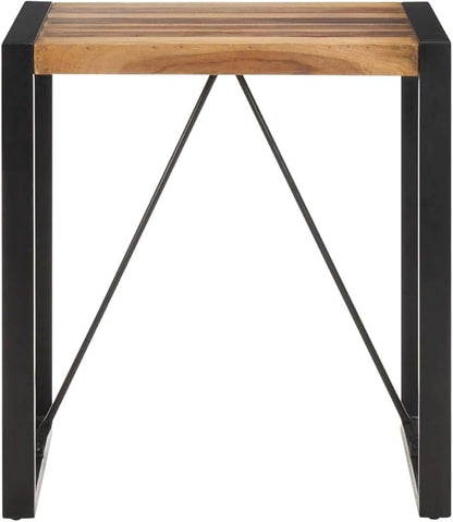 27.6" Square Acacia Wood Dining Table with Black Steel Legs, Modern Industrial for Apartment