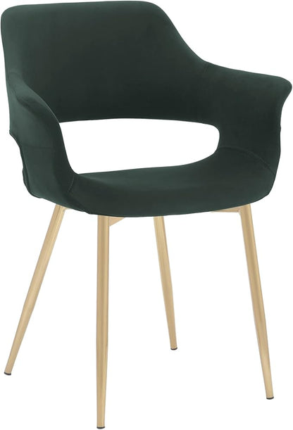 Armen Living Gigi Green Velvet Dining Room Chair with Gold Metal Legs - Set of 2