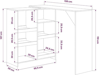 Bar Table White Large Rectangular 54.3" Kitchen Dining Table with Adjustable Shelf Modern Engineered Wood Counter Height for Apartment Breakfast Nook