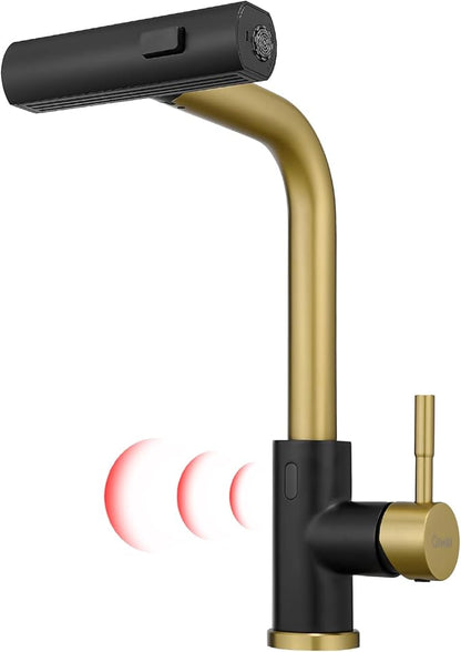 GIMILI Black and Gold Touchless Kitchen Faucet with Pull Down Sprayer, 15” Hight Single Hole Handle Kitchen Sink Faucets