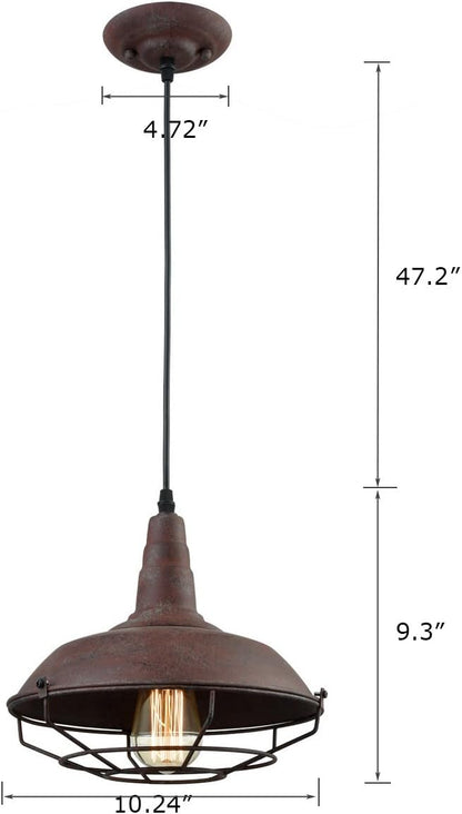 DAYCENT Barn Style Pendant Light Farmhouse Caged Pendant Lighting Industrial Metal Wire Hanging Pendant Light Barn Pendant Light Fixtures for Kitchen Island Hallway Foyer, Rust Finish