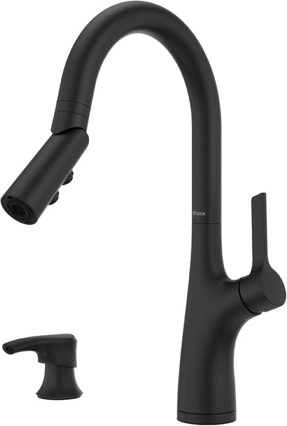 Pfister Ceylon Kitchen Faucet with Pull Down Sprayer and Soap Dispenser, Single Handle, High Arc Spout, Matte Black Finish, NSF Certified, 1-Hole Installation F5297CLOSDB