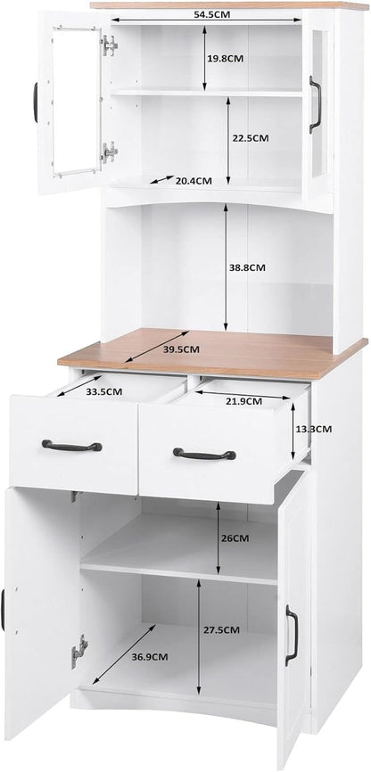 White Cupboard, Freestanding Multifunctional Kitchen Pantry Storage Cabinet with Drawers, Doors and Adjustable Shelf