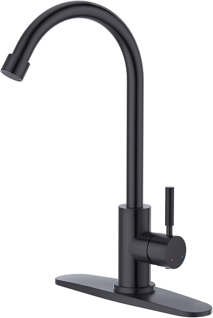CREA Matte Black Faucet for Kitchen Bar Outdoor Sink 1 Hole 3Holes(with Deck Plate)，High Arc 360°Swivle Single Handle Tap Brushed 304 Stainless Steel