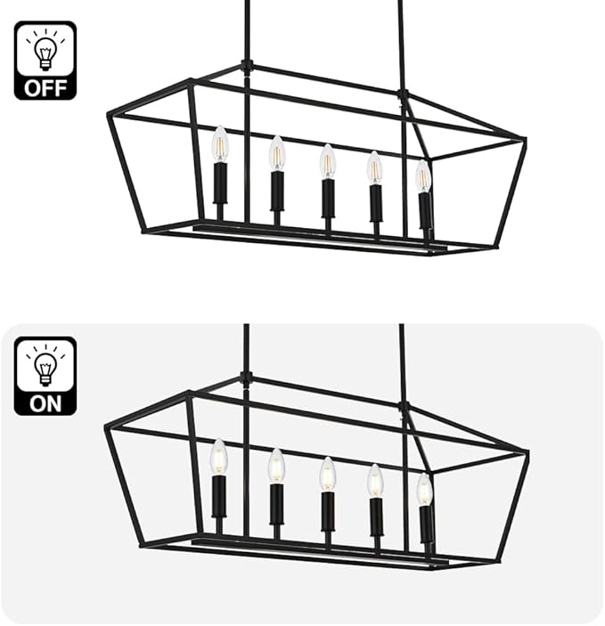 Lighting Black Chandeliers for Dining Room Kitchen Island Farmhouse Lighting Fixture Industrial E12 Base Hanging 5 Light Modern Pendant Light