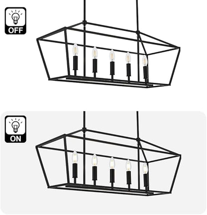 Lighting Black Chandeliers for Dining Room Kitchen Island Farmhouse Lighting Fixture Industrial E12 Base Hanging 5 Light Modern Pendant Light