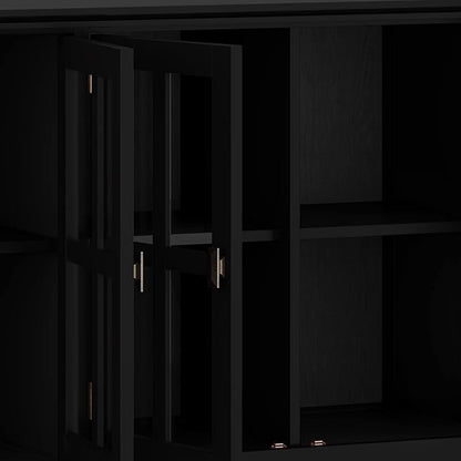 SIMPLIHOME Artisan SOLID WOOD 66 Inch Wide Contemporary Wide 4 Door Storage Cabinet in Black, For the Living Room, Entryway and Family Room