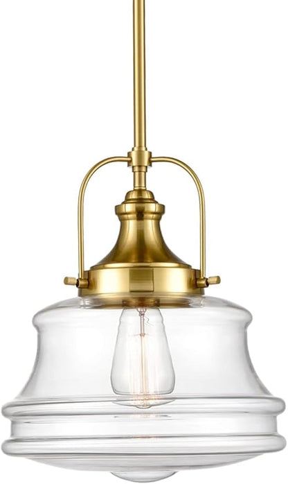 DEYNITE Modern Schoolhouse Pendant Light Fixtures Brass Hanging Kitchen Light with Clear Shade, E26 Light for Dining Room, Bedroom, Bathroom