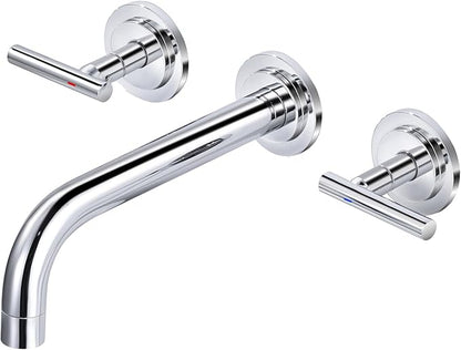 Wall Mount Bathroom Faucet - WOWOW Chrome Bathroom Sink Faucet - 2 Handle Wall Mount Vessel Sink Faucet 3 Holes Elegant Classic Spout Rough in Brass Valve Included