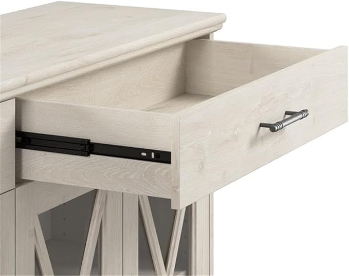 Bush Furniture Lennox 60W Farmhouse Sideboard Buffet Cabinet with Hutch in Linen White Oak | Storage Credenza for Dining Room or Kitchen Area