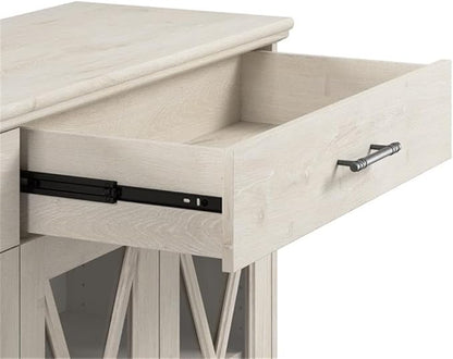 Bush Furniture Lennox 60W Farmhouse Sideboard Buffet Cabinet with Hutch in Linen White Oak | Storage Credenza for Dining Room or Kitchen Area