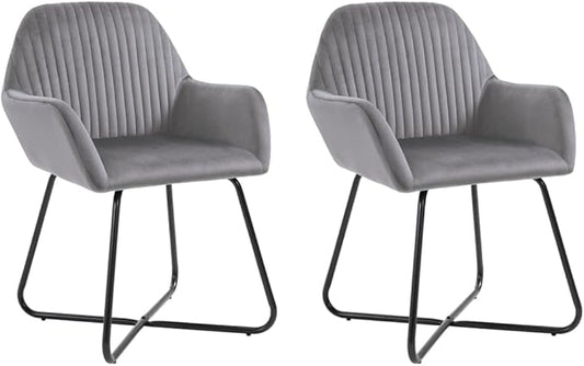 Modern Velvet Dining Chairs Set of 2 Gray Upholstered Kitchen & Living Room Furniture with Steel Legs Comfortable Accent Chairs for Dining Room Kitchen Bedroom