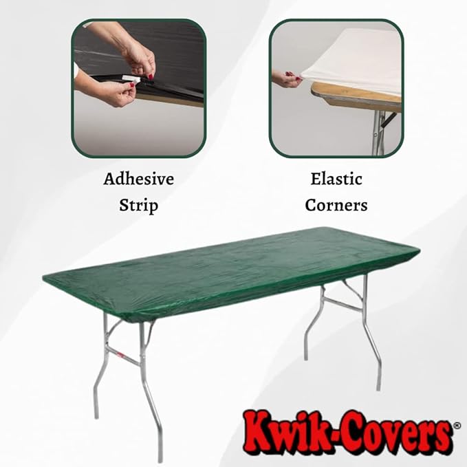 Kwik-Covers 10 Pack of Rectangular Plastic Table Covers - 6' Foot or 8' Foot Options - Indoor or Outdoor Fitted Table Covers (Table NOT Included) (Hunter Green, 30" x 96" (8' ft))