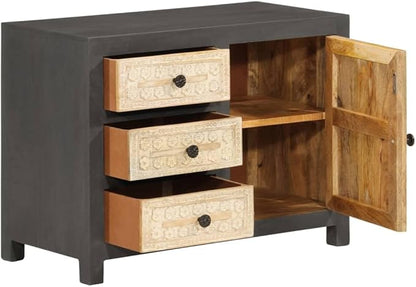 Modern Grey and White Sideboard, Solid Mango Wood, 29.5" Rectangular Buffet Cabinet with Soft-Close Drawers, Ample Storage for Dining Room, Living Room Furniture Kitchen Furnitur