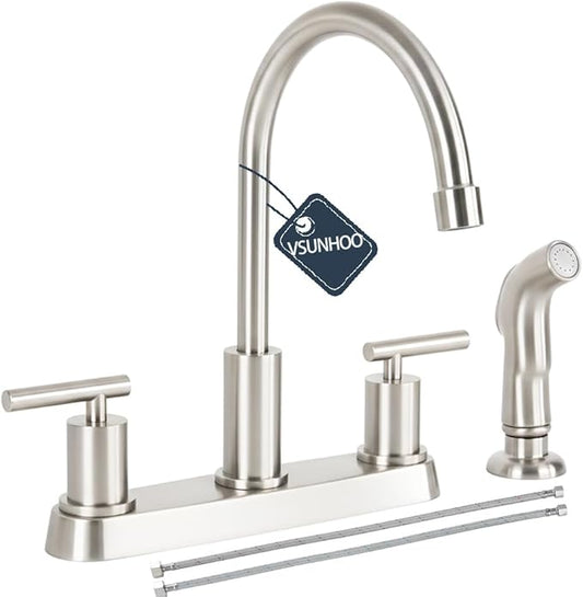 Kitchen Faucets, Kitchen Sink Faucet, Brushed Nickel Kitchen Faucet with Sprayer, 3 or 4 Hole RV Faucet for Kitchen Sink, Stainless Steel Touch Kitchen Faucet with Side Sprayer, TDLKF024L