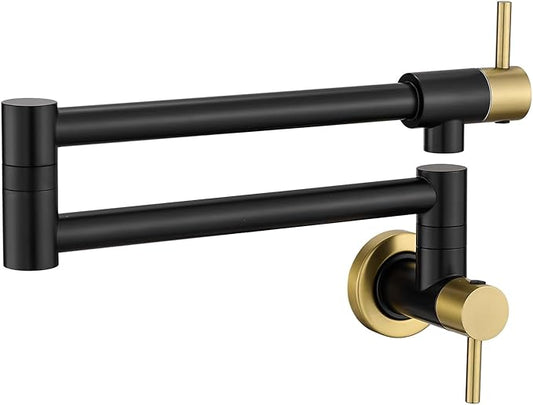 CENOSA Pot Filler Faucet Black and Gold Commercial Wall Mount Stove Faucet Wall Mount Kitchen Sink Pot Filler Facuet