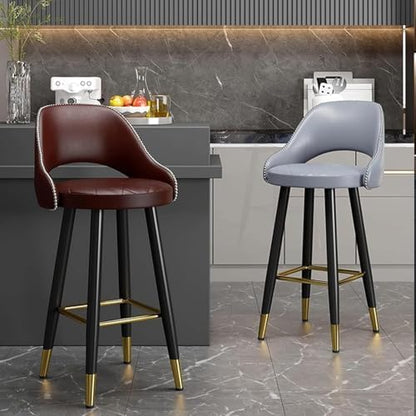s - Counter Height PU Leather Curved Back Chairs with Metal Footrest for Kitchen Island - Design, 55cm, Perfect for Dining and Entertaining,Grey-65cm