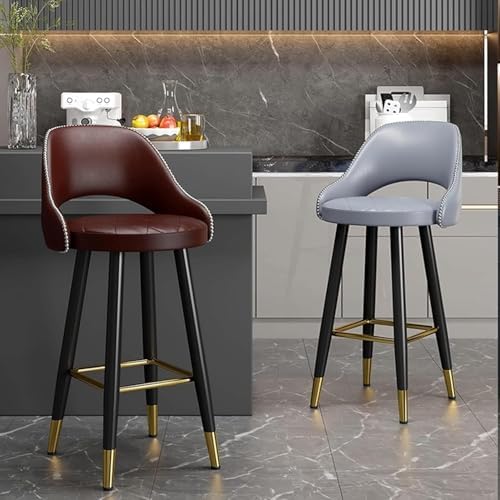 s - Counter Height PU Leather Curved Back Chairs with Metal Footrest for Kitchen Island - Design, 55cm, Perfect for Dining and Entertaining,Grey-55cm