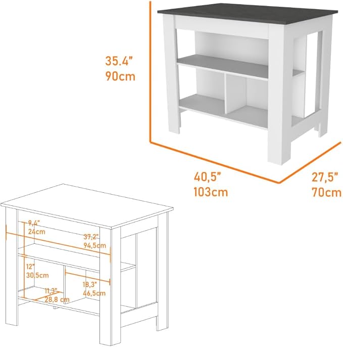 GOWE White and Onyx 2-Piece Kitchen Set, Kitchen Island and Wall Cabinet