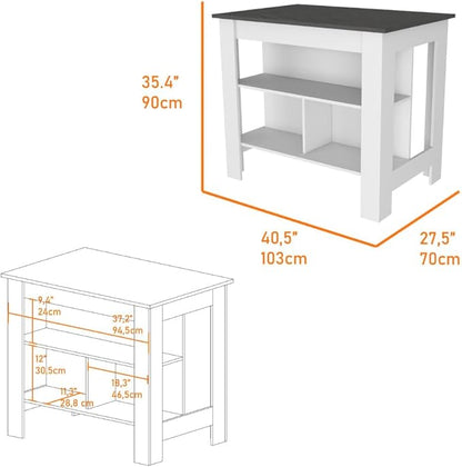 GOWE White and Onyx 2-Piece Kitchen Set, Kitchen Island and Wall Cabinet