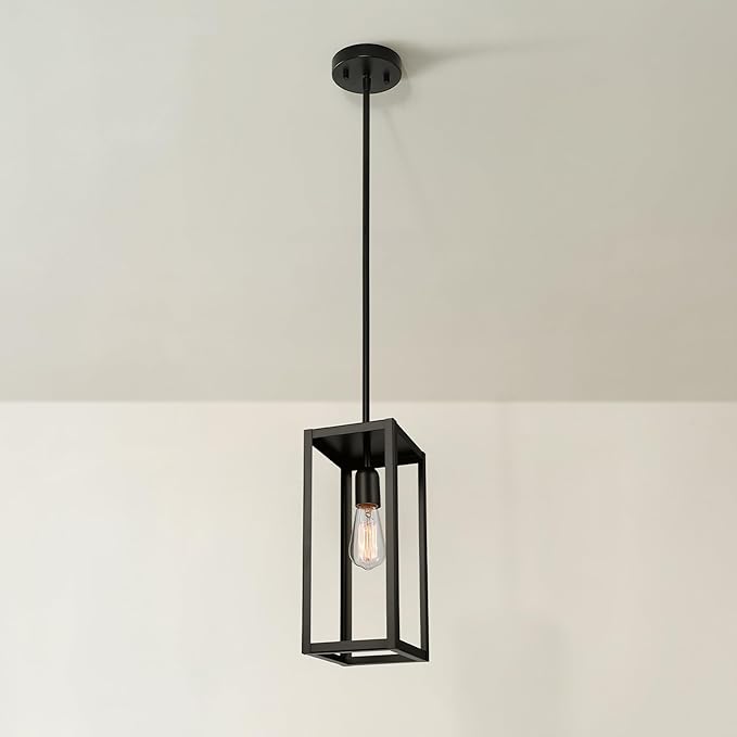 Globe-Electric 67000150 1-Light Pendant Light Fixture, Matte Black, Dining Room Fixture, Kitchen Island Lighting, Contemporary, Living Room Pendant Light, Hanging Lights for Bedroom