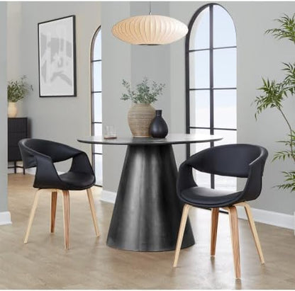 Upholstered Faux Leather Dining Chairs Set of 2, Kitchen Island Chairs with Black Padded Seat and Zebra Wood Bent Wood Legs for Dining Room Living Room