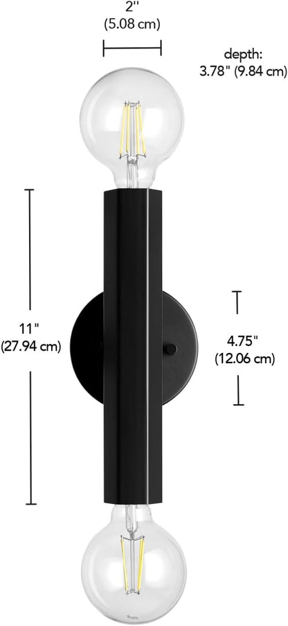 Globe Electric 2-Light Vanity Light, Matte Black, Hexagonal Bar, Minimalist Industrial, Vertical Horizontal Mount, 63000198