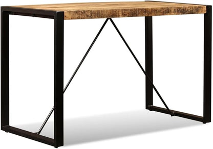 47.2" Solid Mango Wood Dining Table for 4, Rustic Industrial Brown Matte, Rectangle Breakfast Table for Small Apartment