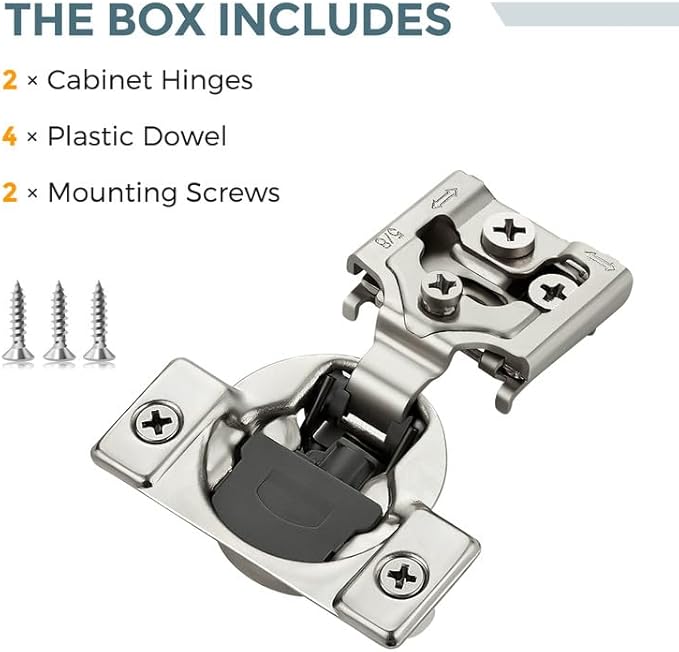 HOME EDIT 2 Pack 1 Pair 5/8 inch Overlay Soft Close Cabinet Hinges for Kitchen, Stainless Steel Three-Way Adjustable, Concealed Self-Closing Door Hinges